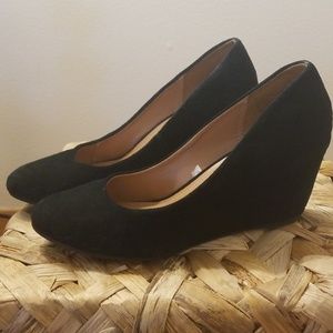 Black suede wedge heels